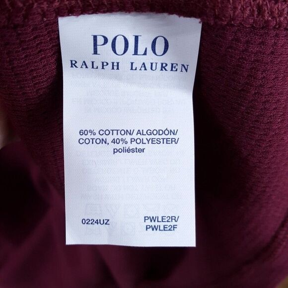 POLO Shirt Mens Large Maroon Pullover Crew Thermal Long Sleeve Raised Logo Pony - Picture 6 of 9